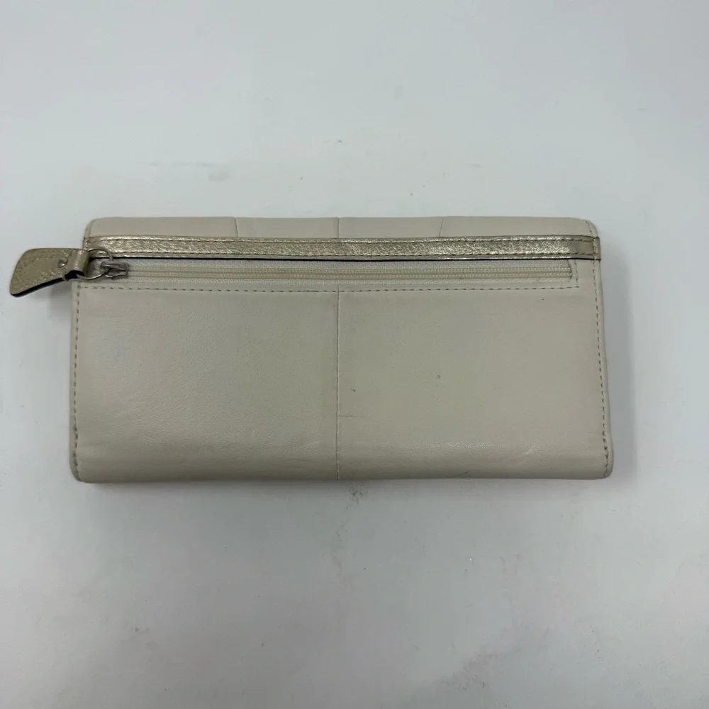 Coach Y2K Soho White with Gold Shimmer Leather Buckle Slim Envelope Wallet